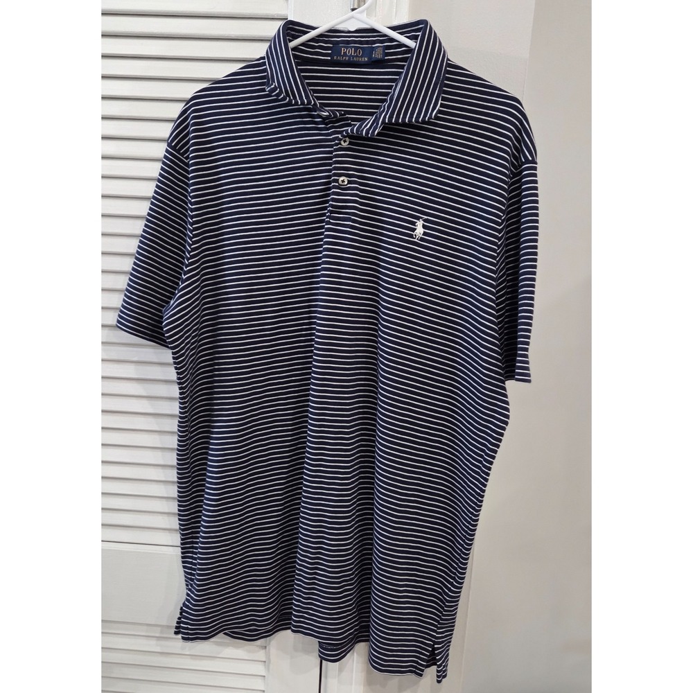 Ralph Lauren Striped Golf Polo Shirt Blue White Mens Size XL